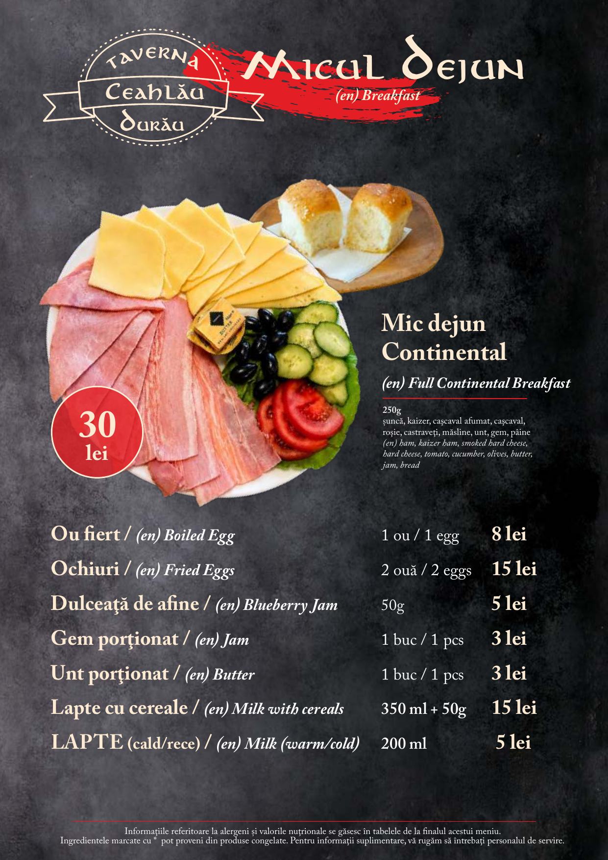 Meniu Taverna Ceahlău - pagina 19: Mic dejun