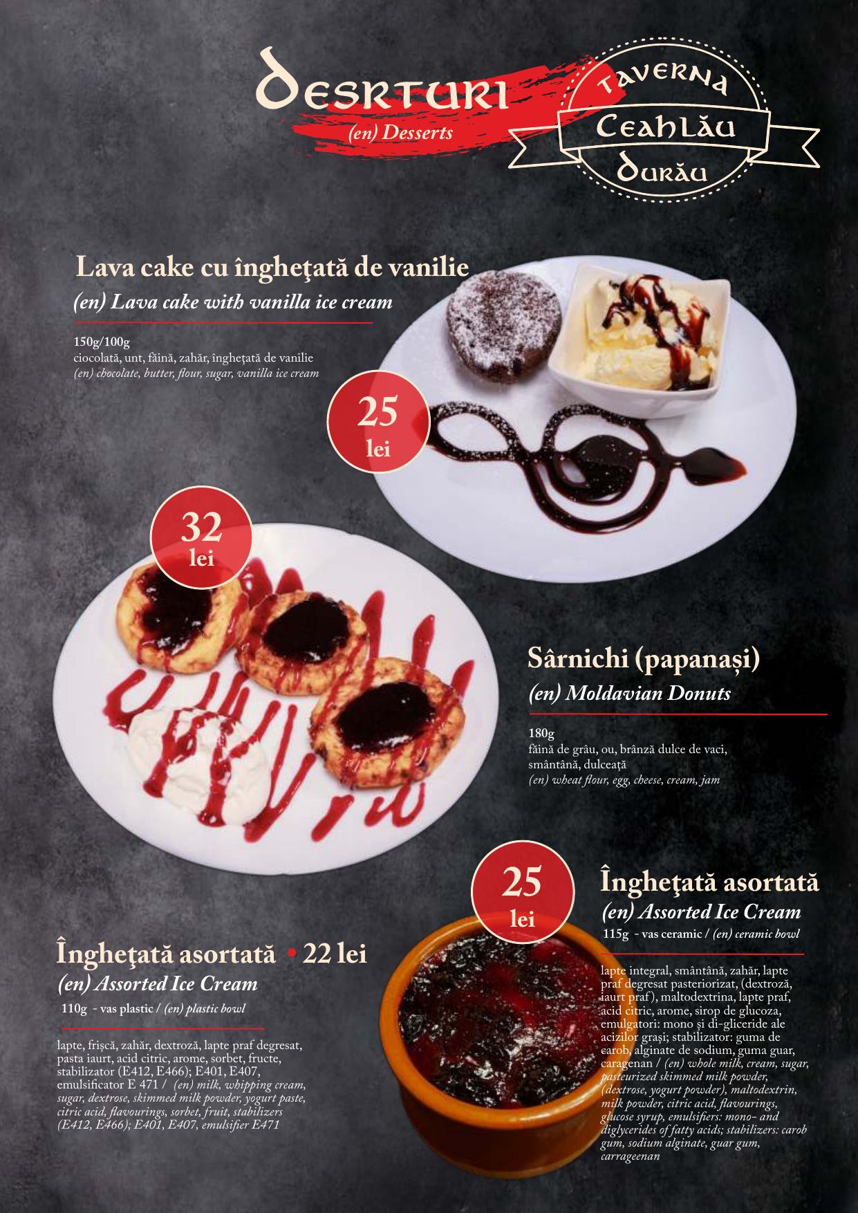 Meniu Taverna Ceahlău - pagina 31: Deserturi