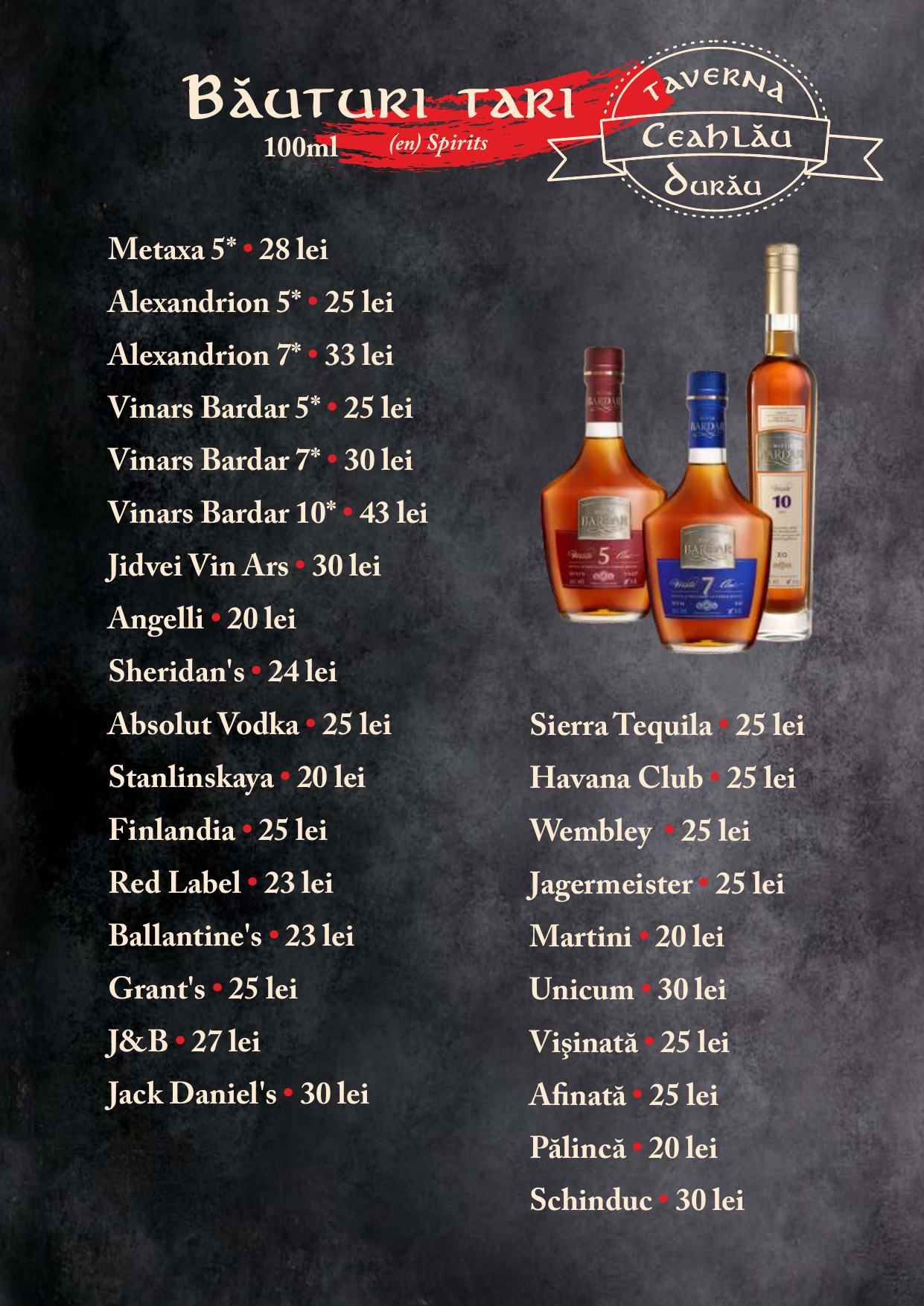 Meniu Taverna Ceahlău - pagina 34: Băuturi tari