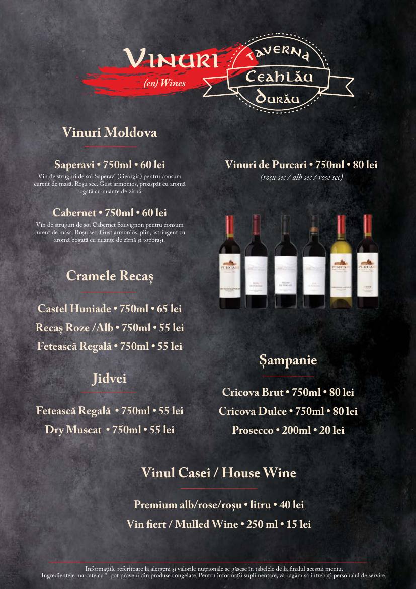Meniu Taverna Ceahlău - pagina 37: Vinuri